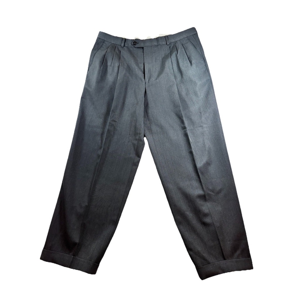 Pronto‎ Uomo Pants Mens 36x28 Gray 100% Wool Pleated Front Cuffed Trousers